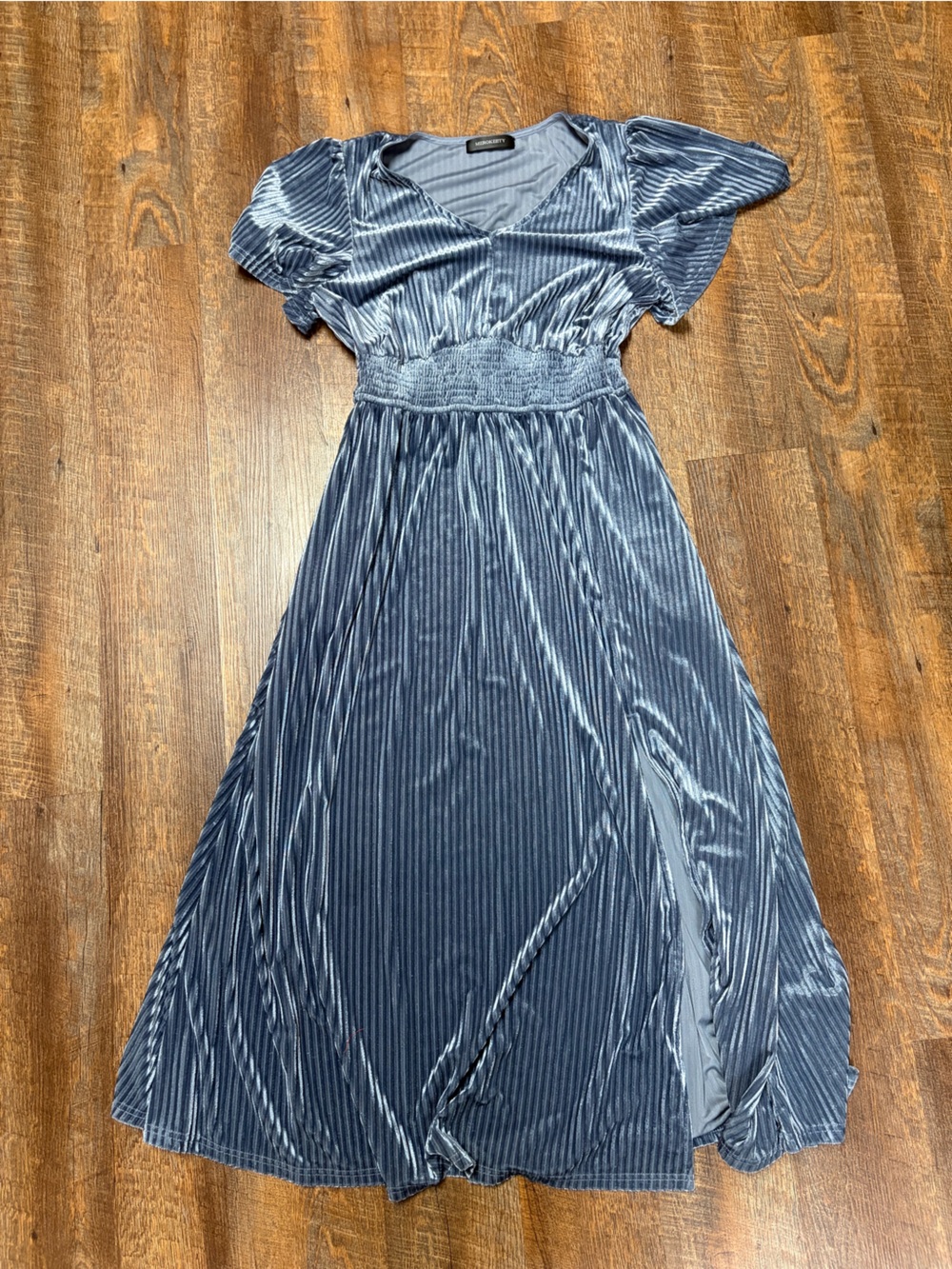 Blue Short sleeve v-neck velvet Maxi Dress